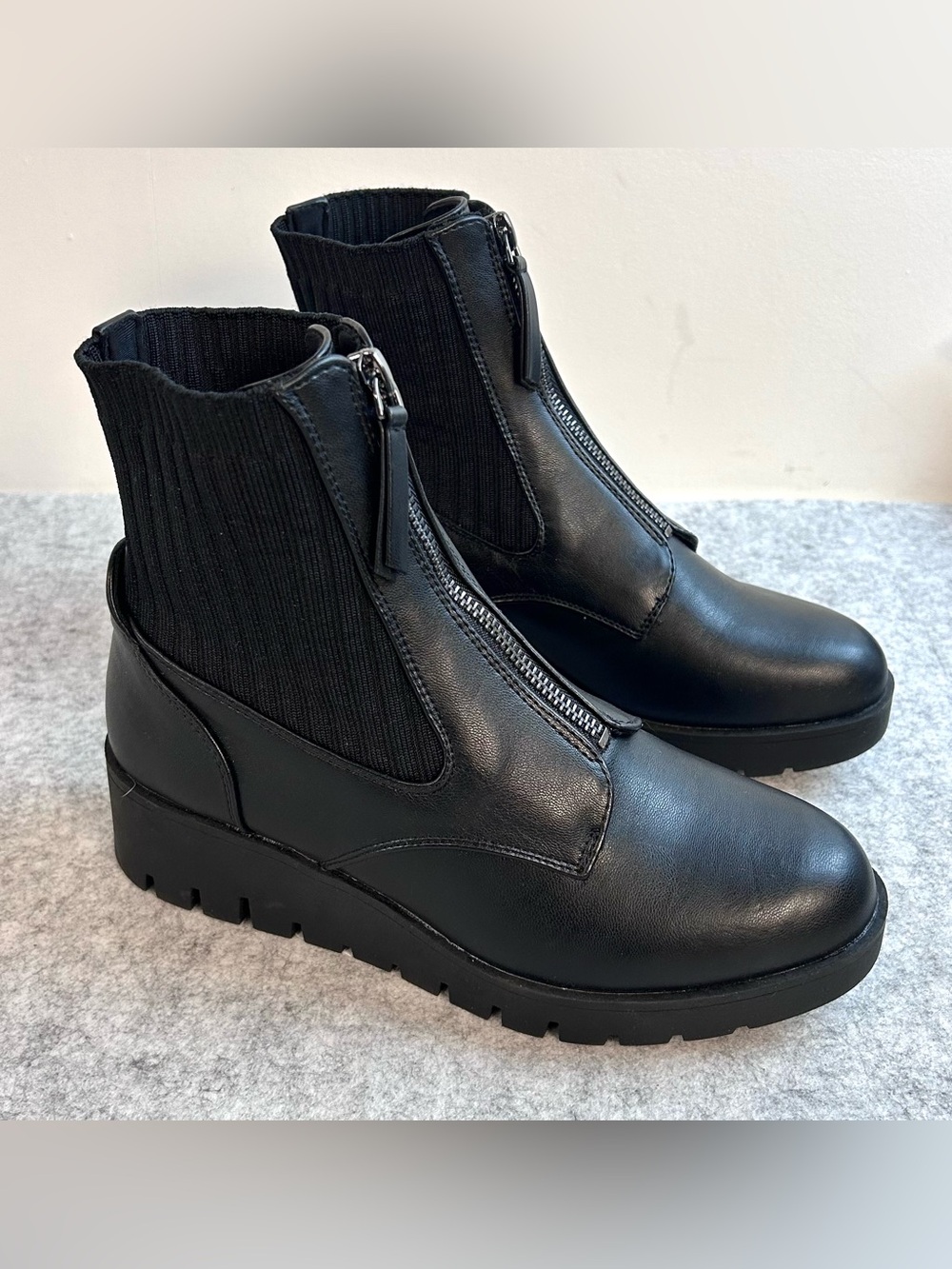 New Anne Klein Del Womens Black Platform Wedge Booties / Size 6